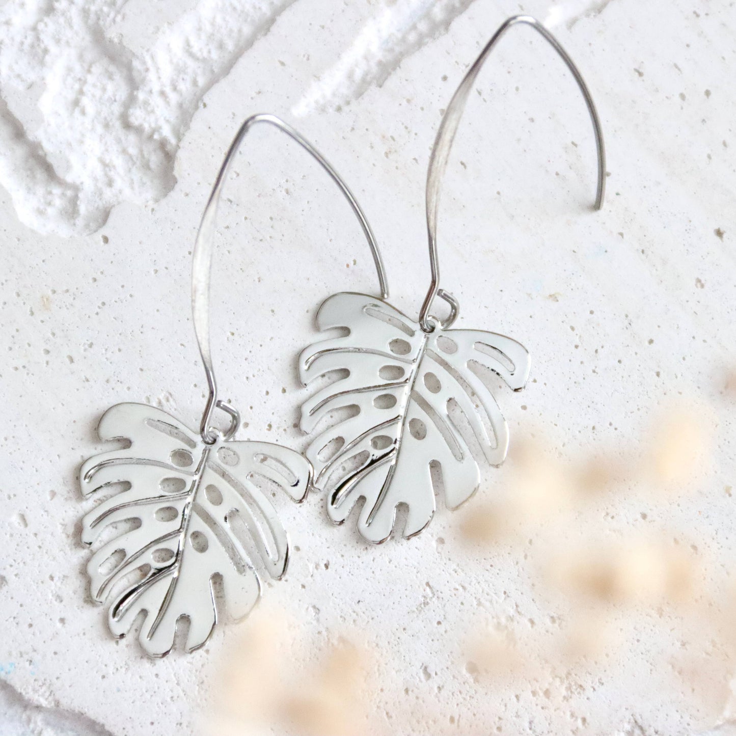 Monstera Drop Earrings - Silver