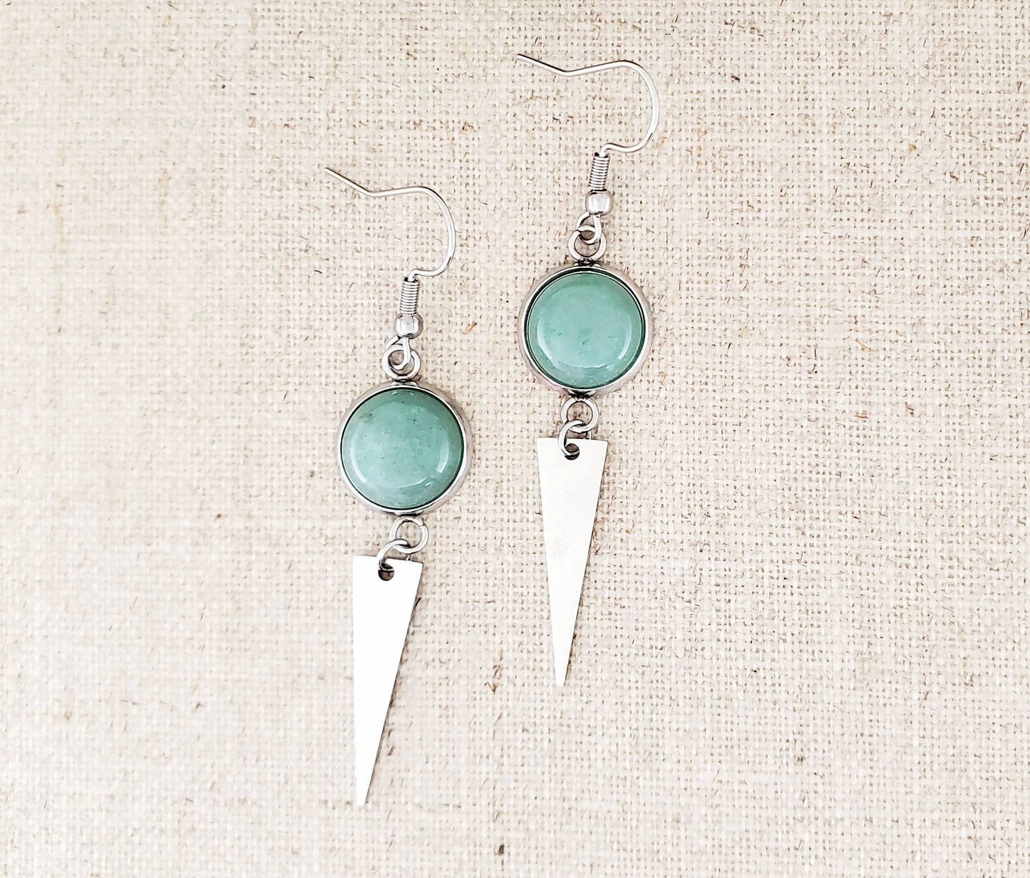 Green Aventurine & Stainless Earrings