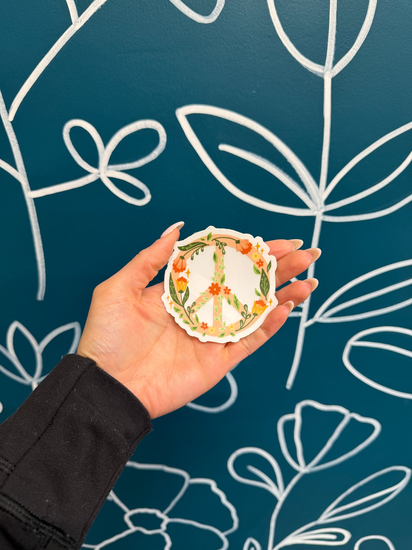 Floral Peace Sign Clear Sticker