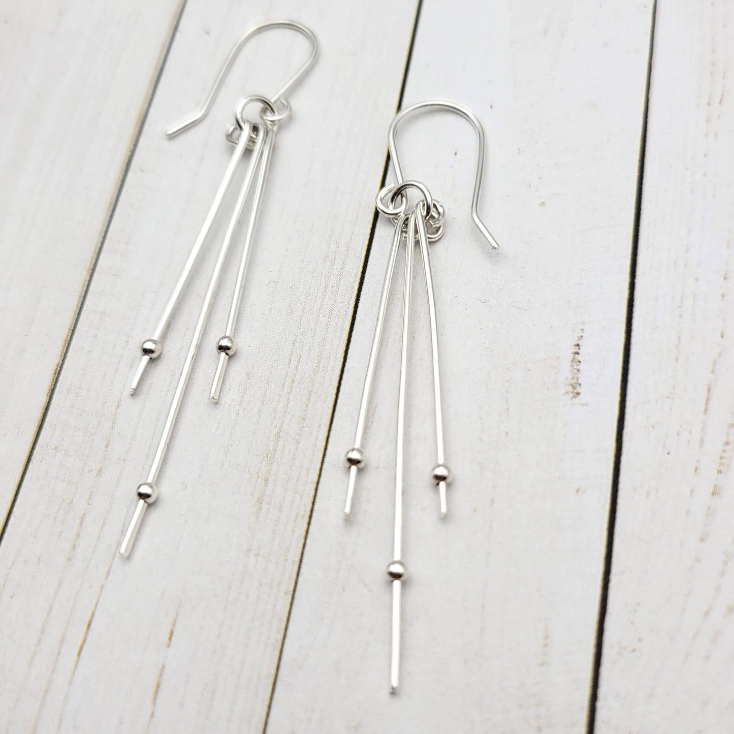 Mixed Metal Long Dangle Earrings - Silver with Silver