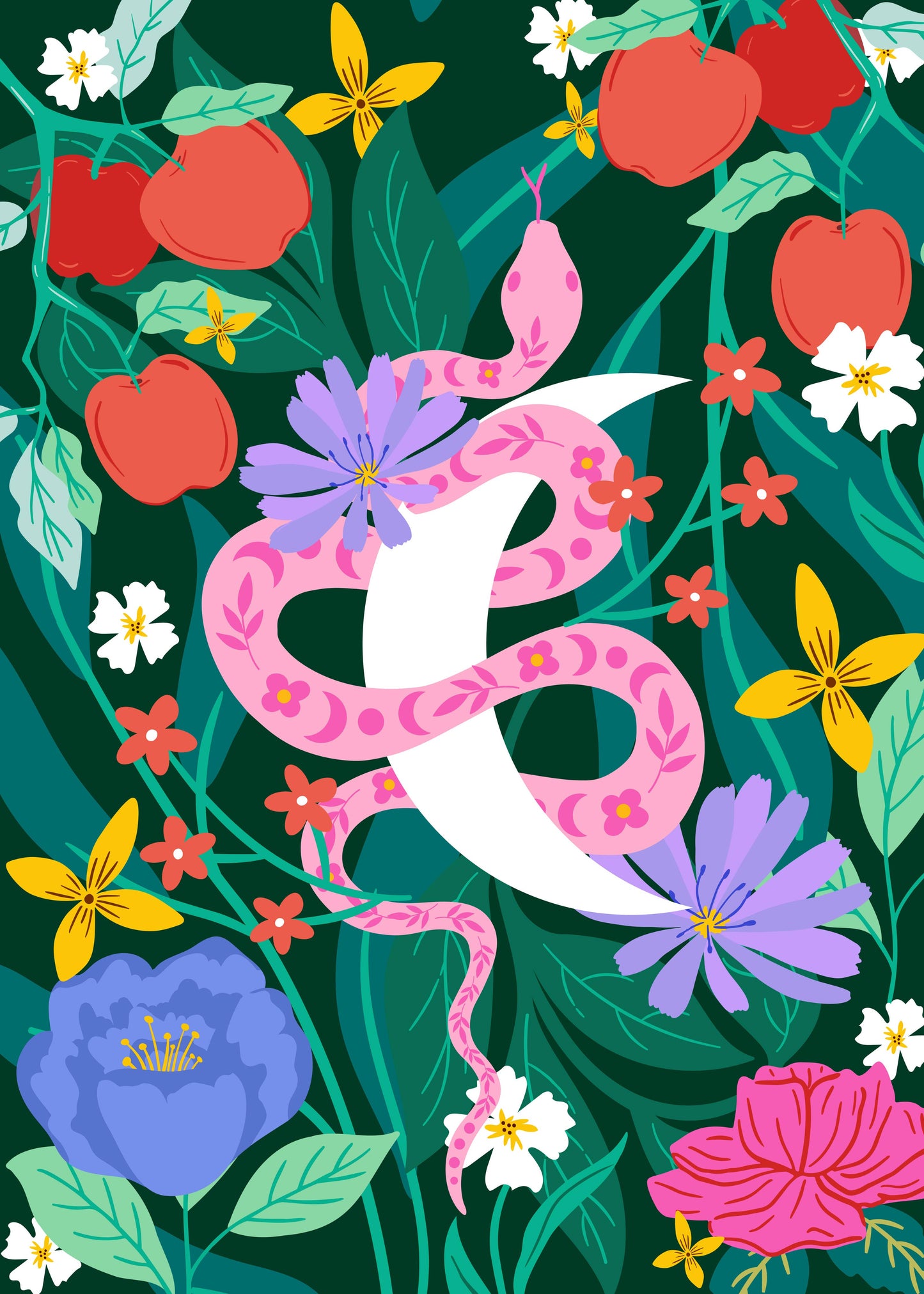 Colorful Celestial Snake Moon Print
