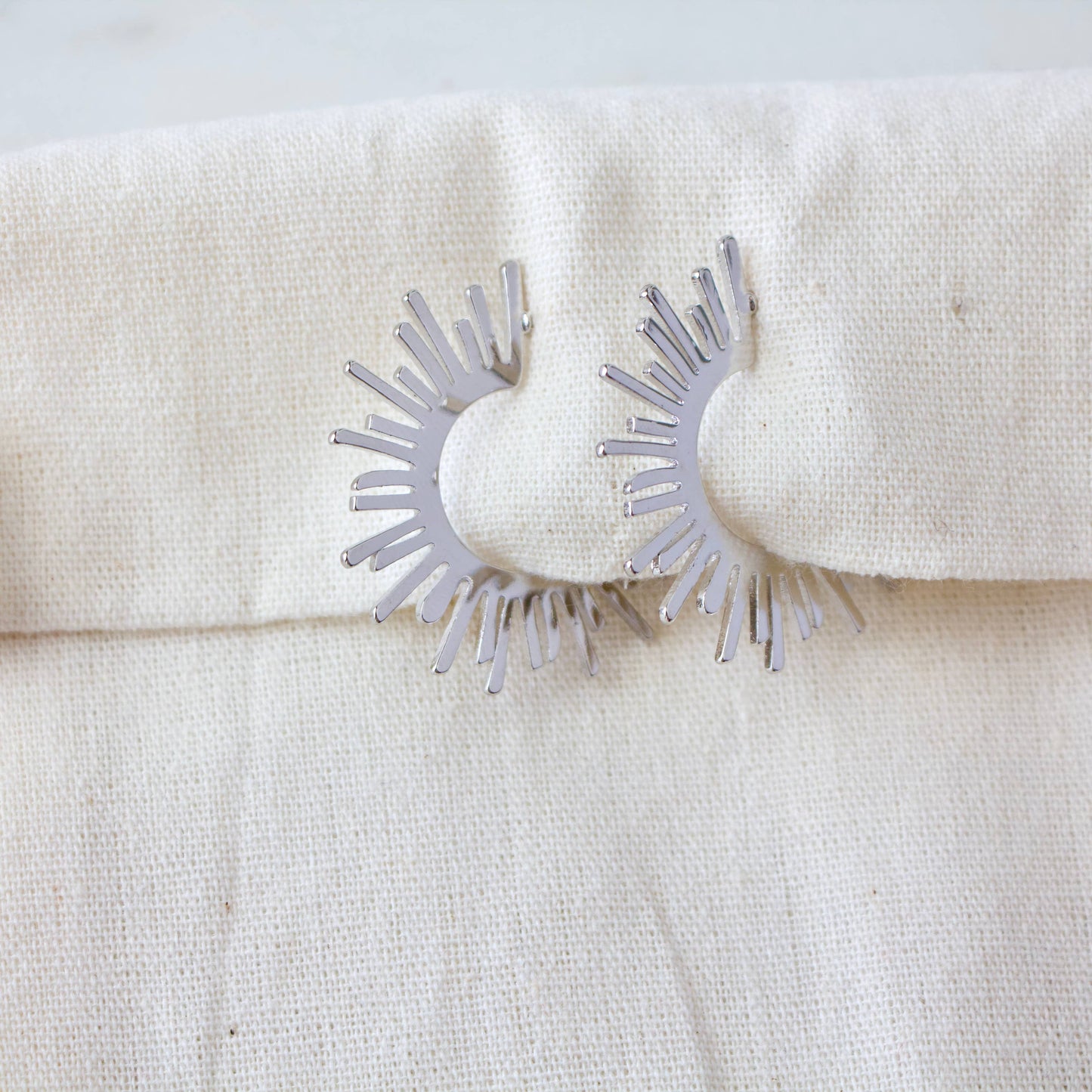 Sun Hoop Earrings - Silver