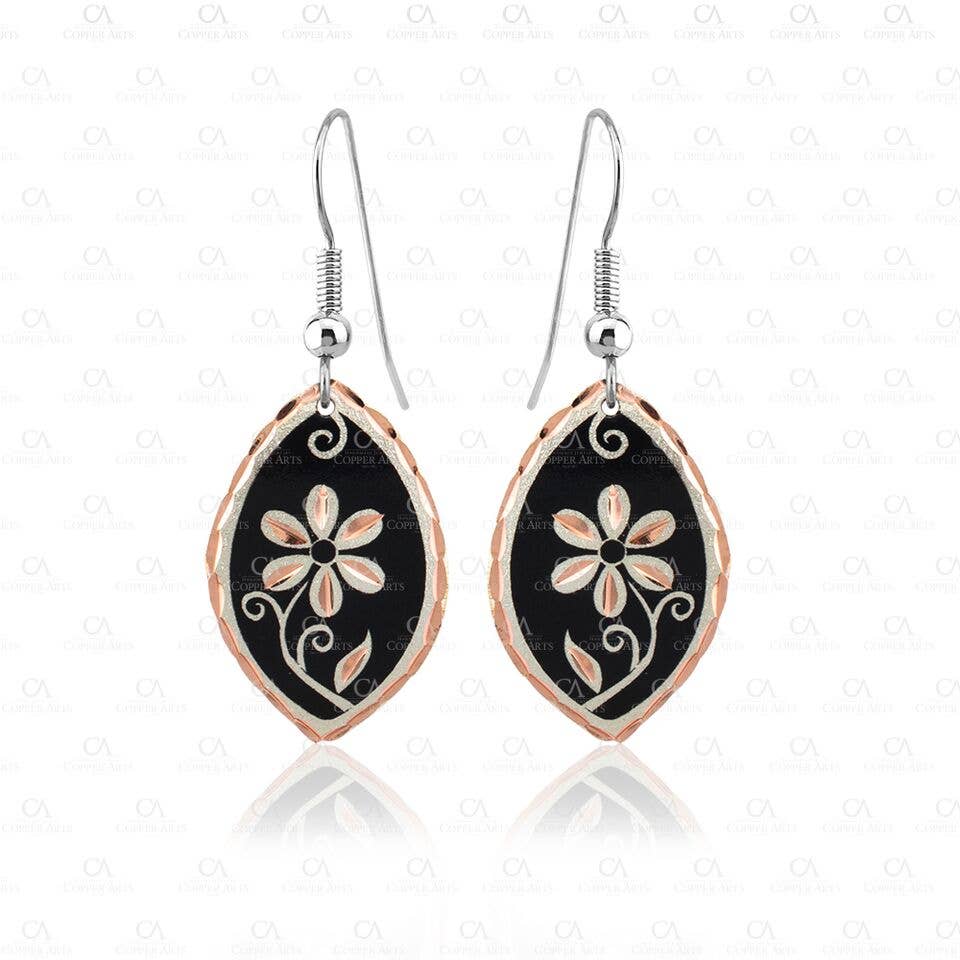 Black Floral Copper Earrings