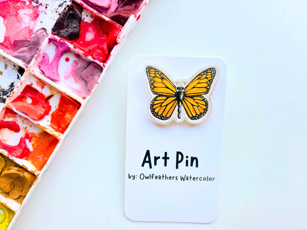 Monarch Butterfly Pin – Nature Insect Watercolor Art