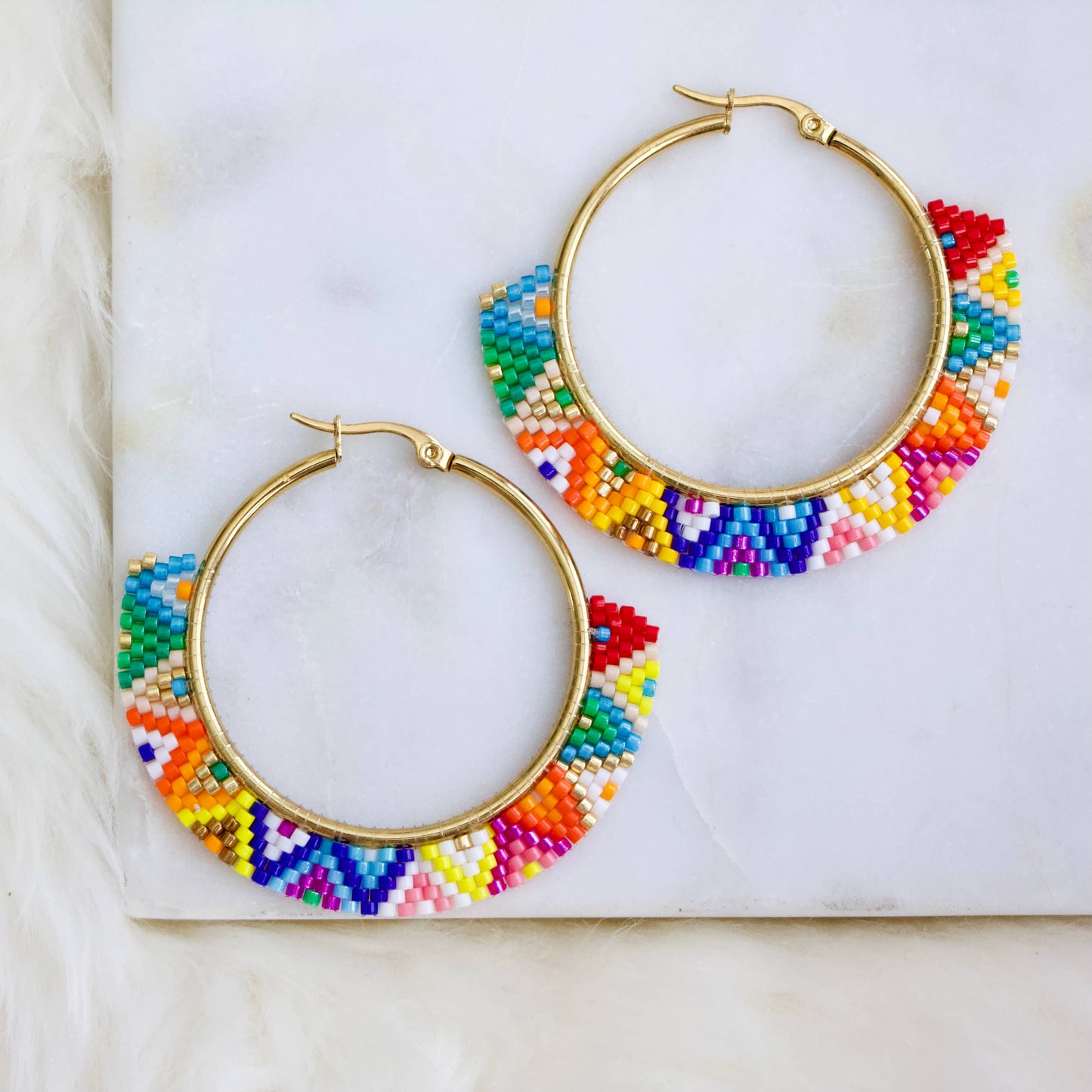 Beaded Hoop Earrings - Geometric