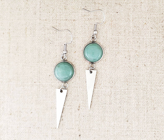 Green Aventurine & Stainless Earrings