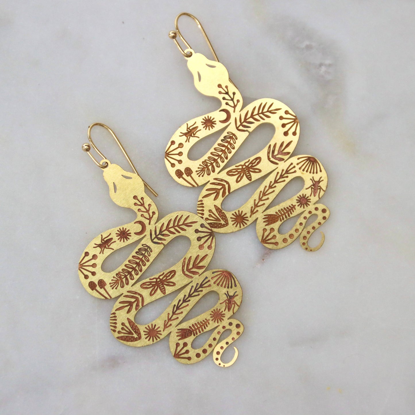 Brass Garden Snake Earrings