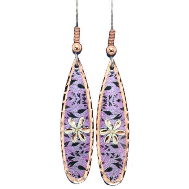 Purple Floral Teardrop Earrings