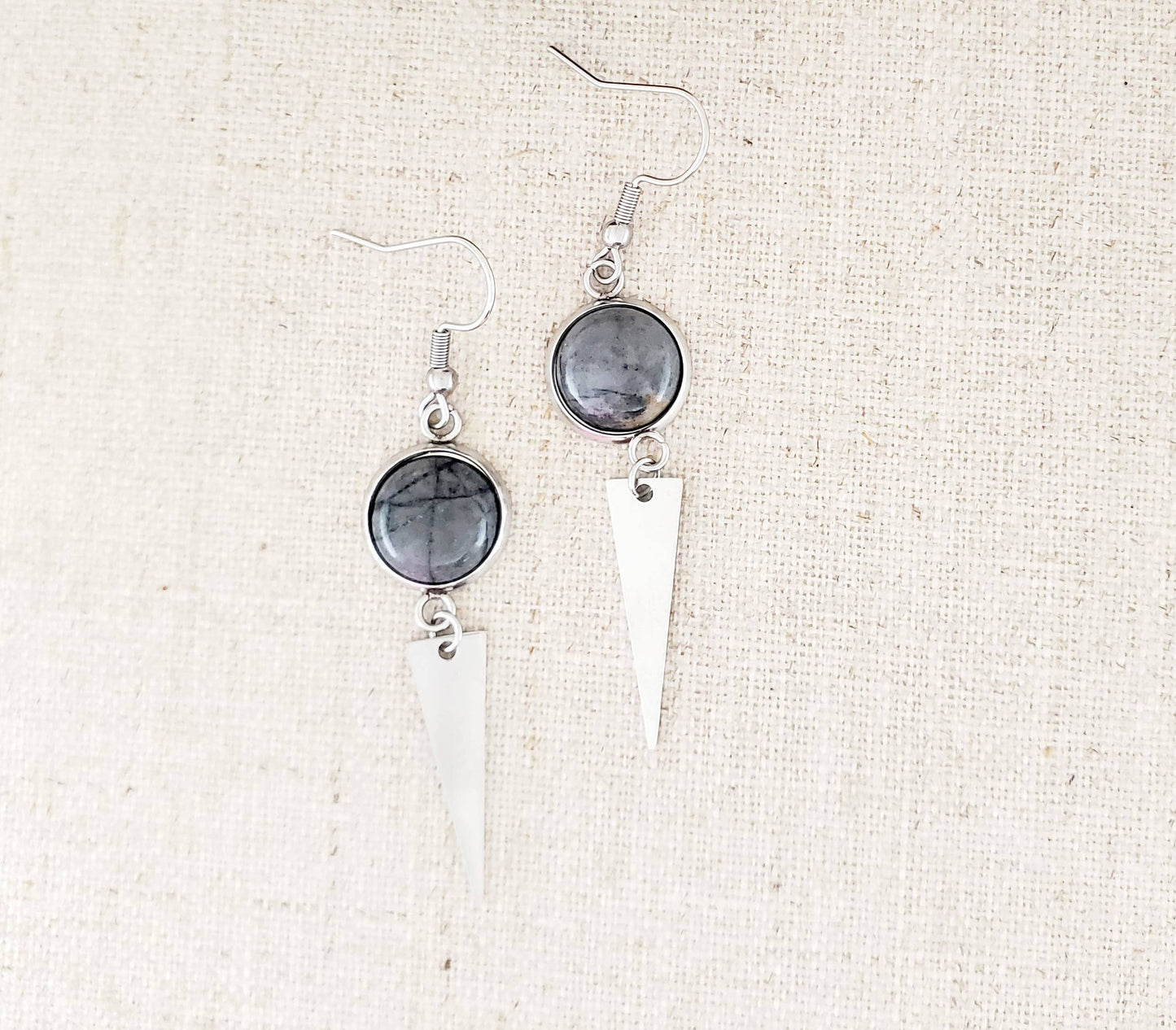 Gray Jasper & Stainless Earrings