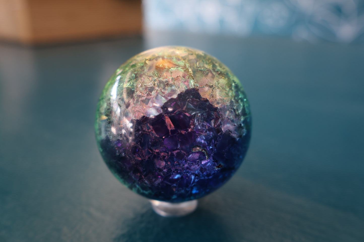 Rainbow Crackle Quartz Sphere