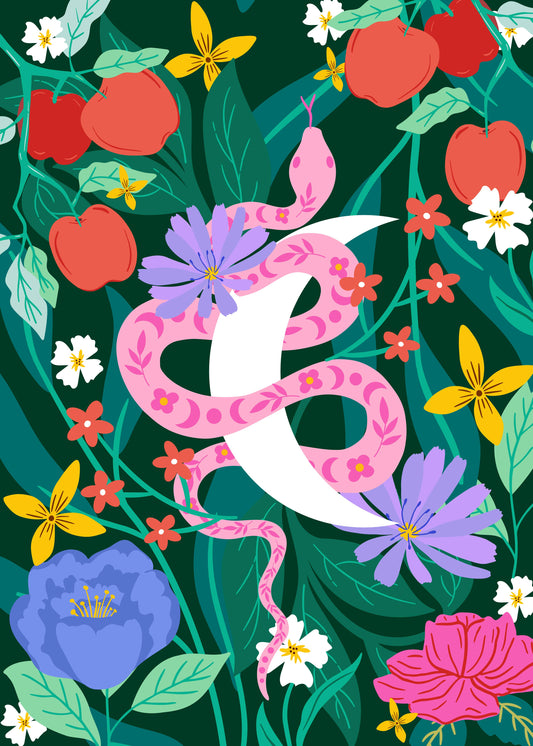 Colorful Celestial Snake Moon Print