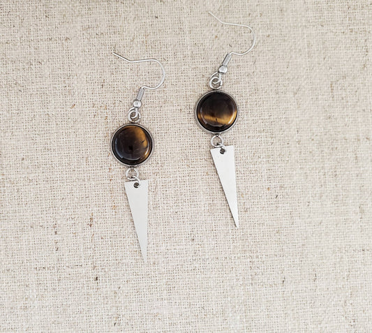 Tigers Eye & Stainless Earrings