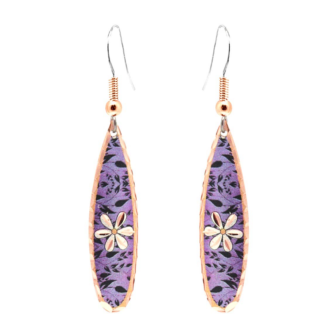 Purple Floral Teardrop Earrings