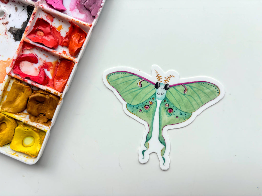 Luna Moth Butterfly Vinyl Sticker – Whimsical Insect Art